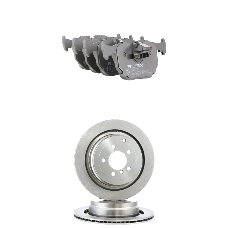 Image of RIDEX 3405B2473 Brake disc and pads set Rear Axle, Brake Disc Type: internally vented, prepared for wear warning indicator Brake Set,disc brakes (340