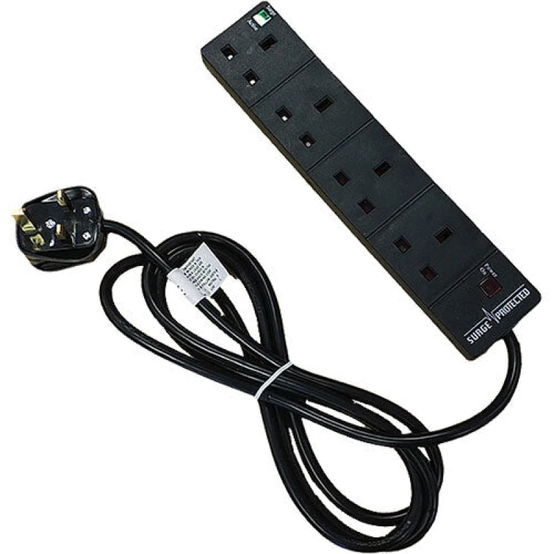 Image of Cablenet Cablenet 4 Way UK Black 13Amp Surge Protected Power Strip with 10m Lead PB-4W10MB