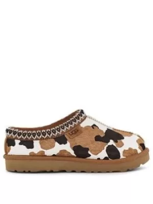 image of UGG Tasman Cow Print Slipper, Chestnut, Size 3, Women