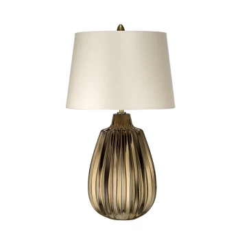 Image of Newham 1 Light Small Table Lamp, Bronze Ceramic , Pearl shade, E27