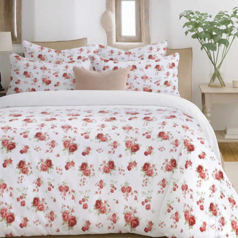 Image of Sweet Dreams Florelle Red Delicate Floral Printed Duvet Cover And Pillowcase Set Super King
