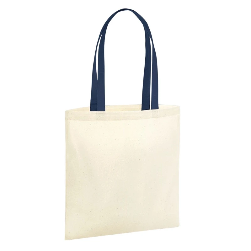 Image of Westford Mill Womens EarthAware Bag For Life Contrast Handle 10L Tote Bag in Mid Navy Mid Navy Female One Size
