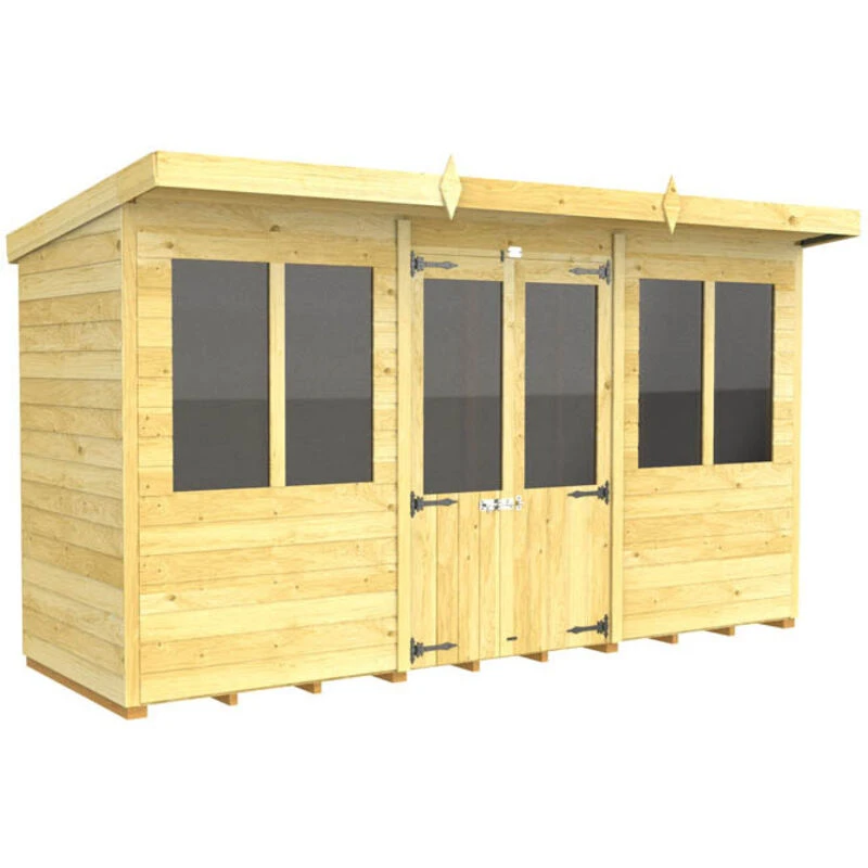 Image of Flat Pack Sheds DIY Sheds 12 x 4 Pent Summer House, Brown 12X4PSHFF