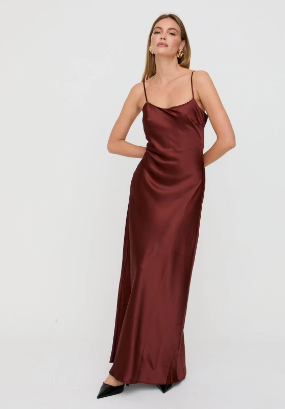 Image of Lily and Lionel Womens Roxy Spaghetti Strap Maxi Dress In Blue in Chocolate Size: 10 Chocolate Female 10