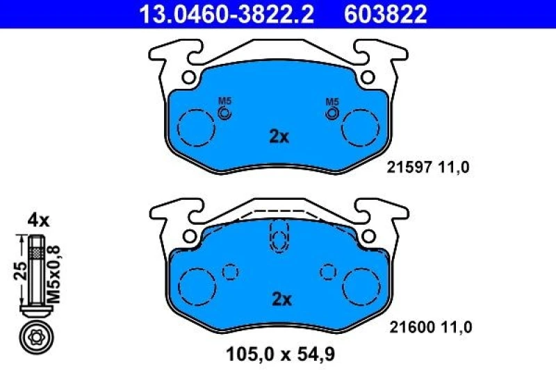 Image of ATE 13.0460-3822.2 Brake pad set excl. wear warning contact, with bolts/screws Brake Pad Set,disc brake (402)