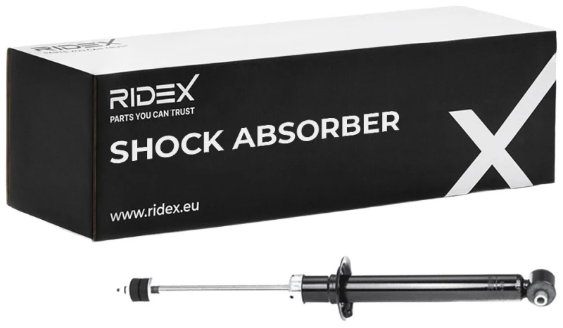Image of RIDEX 854S18398 Shock absorber Rear Axle, Gas Pressure, Twin-Tube, Spring-bearing Damper, Bottom eye Shock Absorber (854)