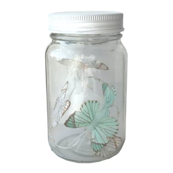 Image of Butterfly LED Light Chain In Glass Jam Jar - Blue