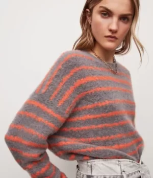 Image of AllSaints Womens Rosco Jumper, Lilac Mist/orange, Size: M