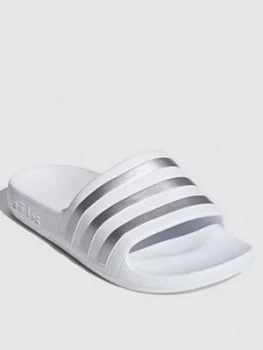 image of Adidas Adilette Aqua Sliders - White/Silver