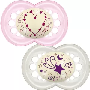 image of MAM Night 6+M Soother, Mixed Pack Of Either Pink , Blue , Green Or Purple