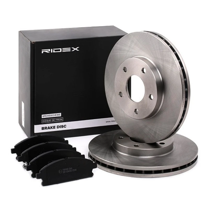 Image of RIDEX 3405B0086 Brake disc and pads set Front Axle, Brake Disc Type: Vented Brake Set,disc brakes (3405)