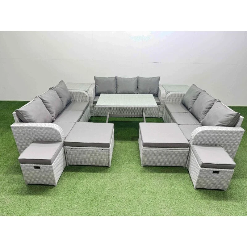 Image of Fimous Patio Garden Furniture Sets with Dining Table 3 Seater Sofa in Light Grey Light Grey Unisex