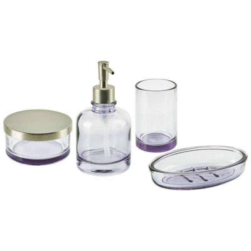 Image of Beliani 4 Piece Bathroom Accessories Set Telma Glass Violet