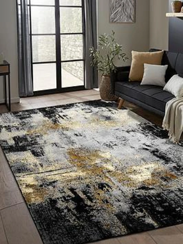 Image of Homemaker Dusk Black Gold Marble Rug Persian Rugs 120x170cm Black 41622903125