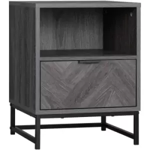 image of HOMCOM Bedside Table, Sofa Side Table W/ Drawer and Shelf Living Room, Bedroom - Dark Grey