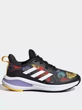Image of adidas Fortarun International Womens Day Graphic Elastic Lace Top Strap Running Shoes, Black/White, Size 1 Older
