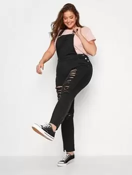 Image of Yours Ripped Black Dungarees, Black, Size 30-32, Women