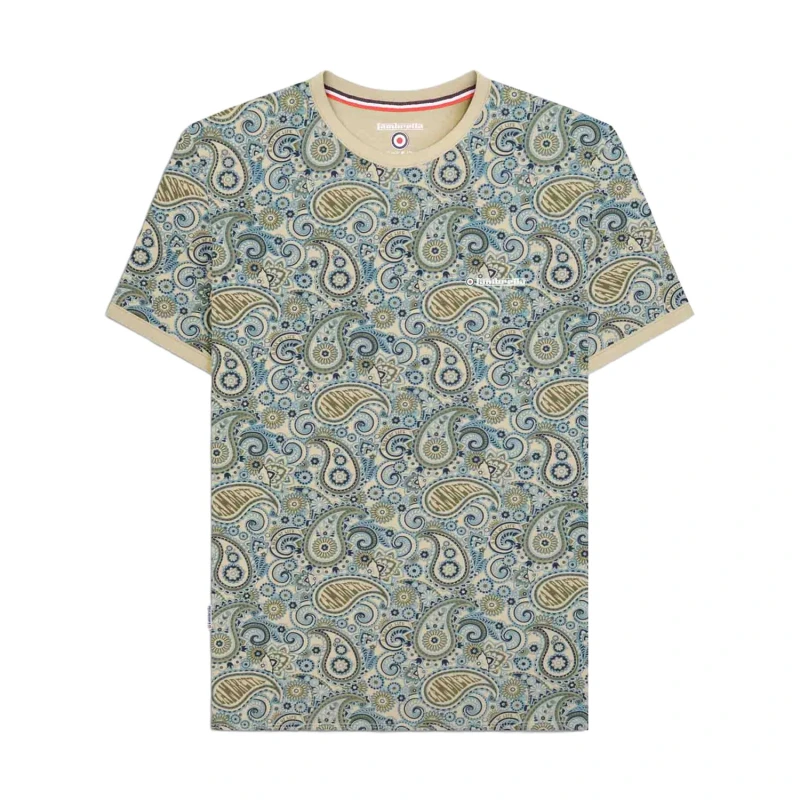 Image of Lambretta Lambretta Men SS25 Paisley T-Shirt in Light Grey Size: Medium Light Grey M Male 5063703718592