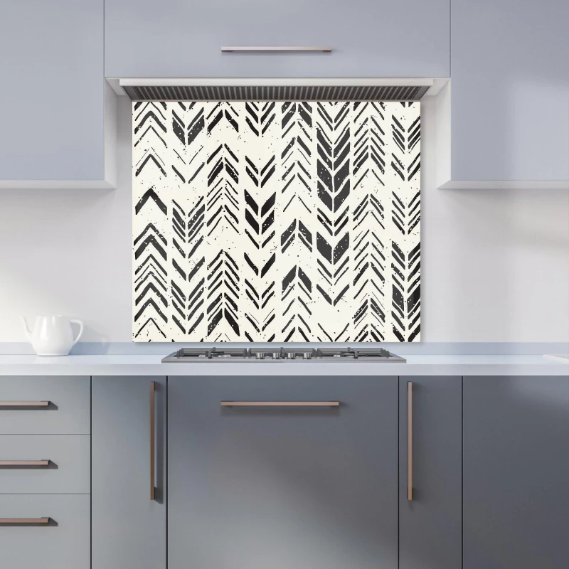 Image of Warren Reed - Designer Hand Drawn Chevron Pattern Kitchen Splashback in Black Size: 700mm x 650mm Black Unisex 700mm x 650mm