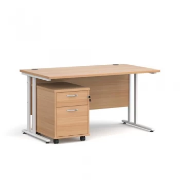 image of Maestro 25 straight desk 1400mm x 800mm with white cantilever frame