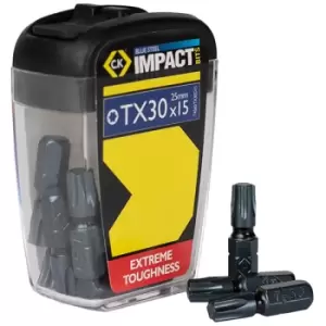 Image of CK Tools T4560 TX30D15 Blue Steel Impact Screwdriver Bit 25mm TX30...