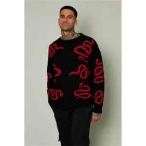 Image of I Saw It First Black Mens Snake Jaqard Jumper - Black
