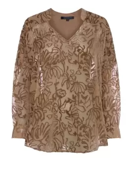 Image of French Connection Gemini Devore Popover Top In Camel - Size Xs