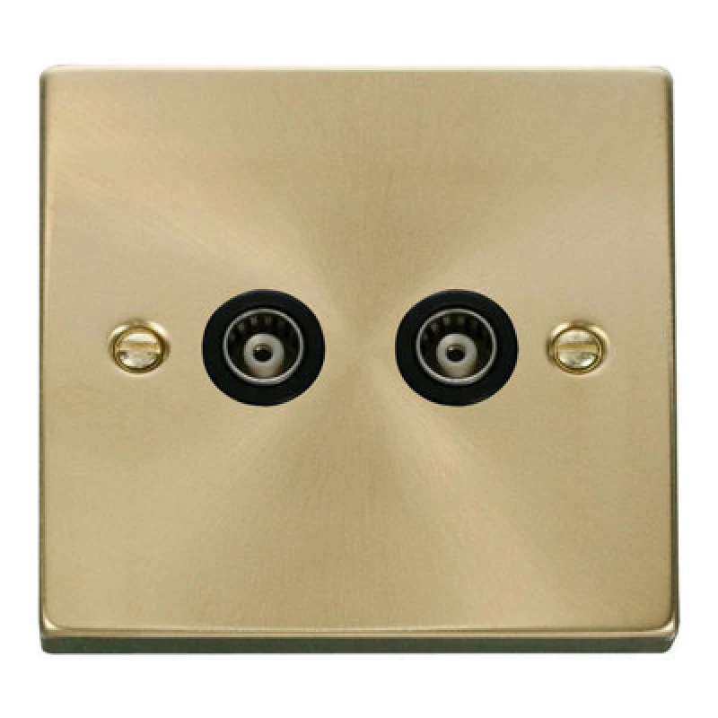 Image of SE Home Satin / Brushed Brass Twin Isolated Coaxial Socket Gold