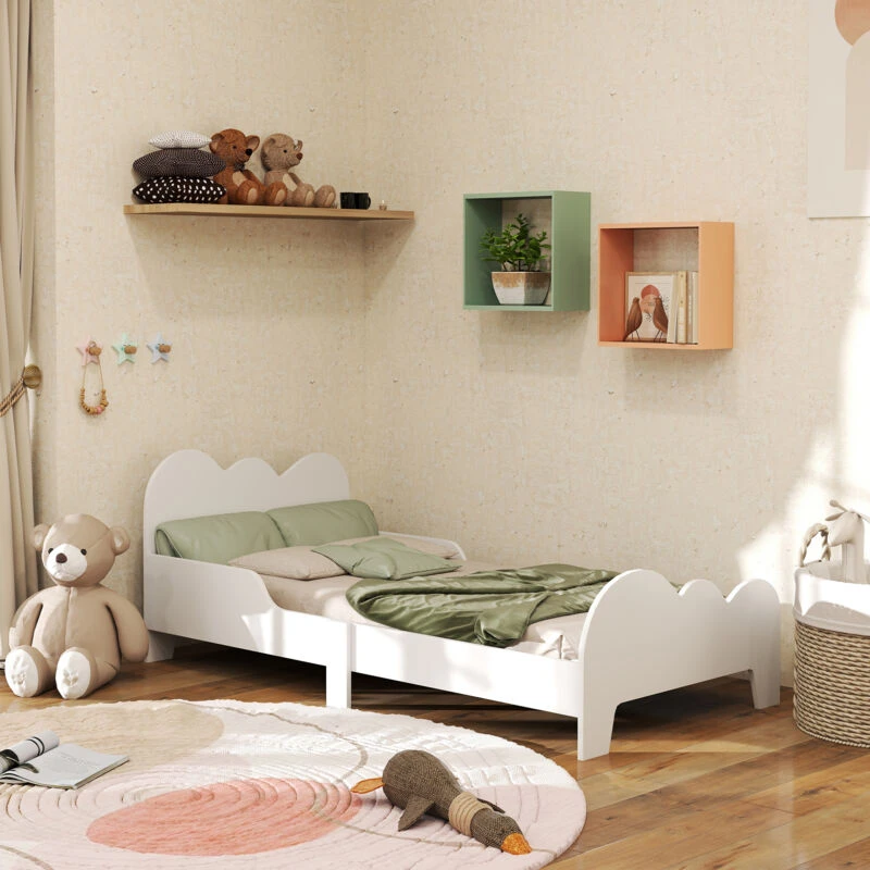Image of AIYAPLAY Cloud-Themed Toddler Bed with Safety Rails, 143.5 x 74.5 x 56cm in White Size: 1 Pack White Unisex 1 Pack