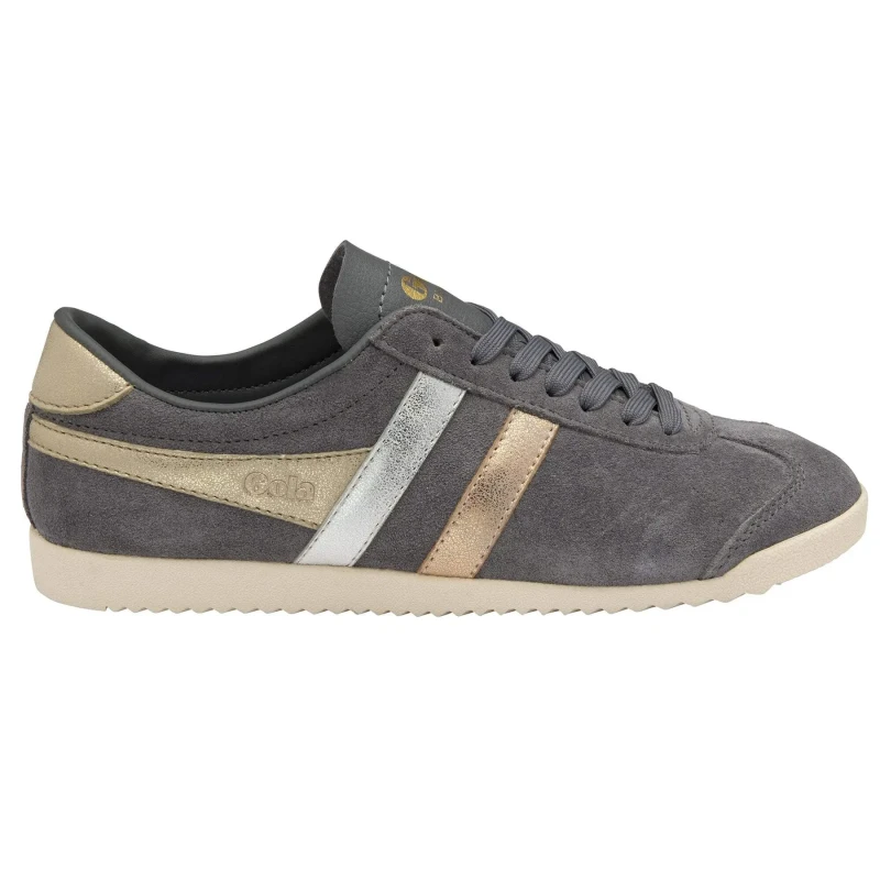 Image of Gola Womens 'Bullet Mirror Trident' Suede Lace-Up Trainers in Grey Size: 3 Grey Female 3