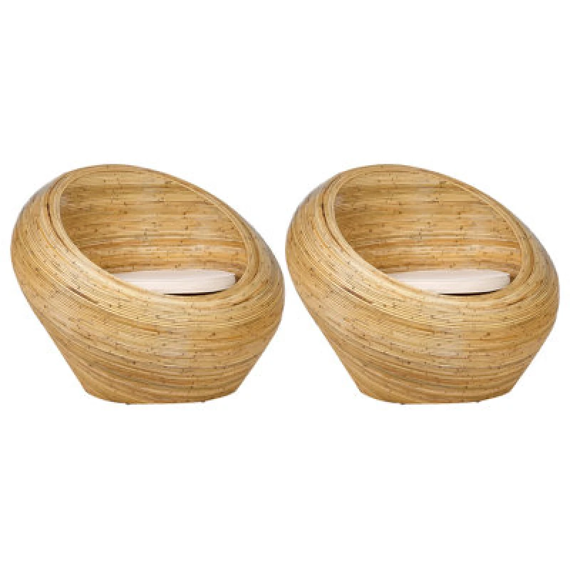 Image of Beliani Set Of 2 Garden Armchairs Maiori Rattan Natural