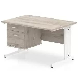 image of Impulse 1200 Rectangle White Cable Managed Leg Desk Grey Oak 1 x 2