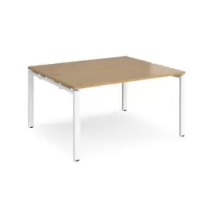 Image of Bench Desk 2 Person Starter Rectangular Desks 1400mm With Sliding Tops Oak Tops With White Frames 1200mm Depth Adapt
