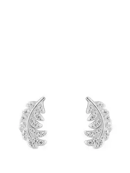 image of Simply Silver Sterling Silver 925 Cubic Zirconia Feather Stud Earrings, Silver, Women