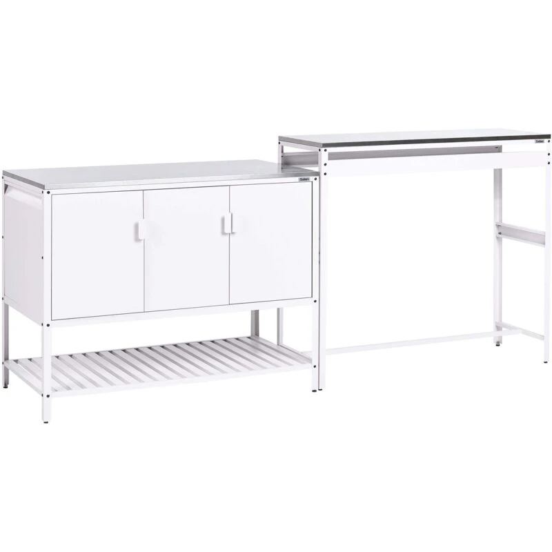 Image of Beliani 2 Piece Outdoor Kitchen Set With Bar Table Maenza Metal White