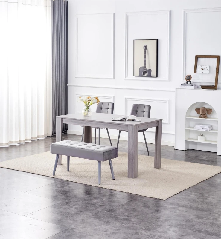 Image of KOSY KOALA KOSY KOALA Dining Table and 2 Chairs With Bench Grey 2 Grey Velvet Chairs Wood Table Dining Set Furniture Grey One Size Unisex 506105534128