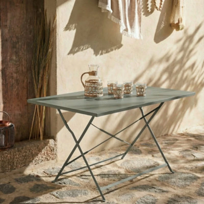 Image of Sweeek - 4-Seater Folding Metal Bistro Garden Table Emilia Khaki Green 110X70X72 Cm