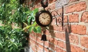 Image of Spiral Bracket Clock and Weather Station, Toswall Mounted Metal Rooster Clock, Black