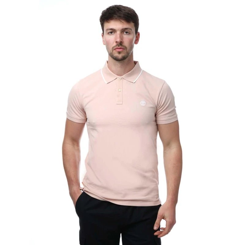 Image of Timberland Printed Neck Short Sleeve Polo Rose male S