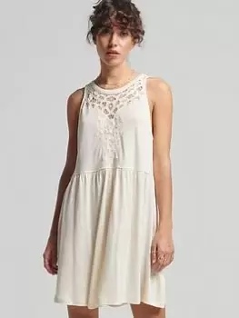 Image of Superdry Vintage Lace Racer Dress, Beige, Size 12, Women
