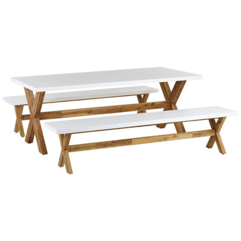 Image of Beliani Garden Dining Set With Benches 6 Seater Olbia Concrete White