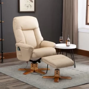 image of HOMCOM PU Leather 10-Point Massage Sofa Armchair Chair w/Footrest Heat Recliner Beige