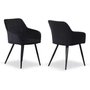 Image of Set of 1/2/4 Camden Velvet upholstered Square Stitched Chairs - Black - Set of 2 - Black