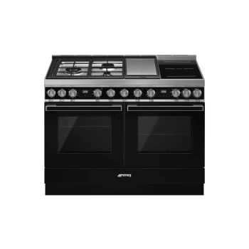 image of SMEG Portofino 120cm Pyrolytic Dual Fuel Range Cooker - Black