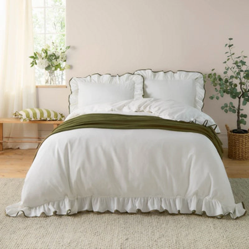 Image of Wylder Nature Blousey Cotton Ruffle Duvet Set, Single, Green