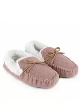 image of TOTES Felt Moccasin Slippers - Pink, Size 5-6, Women