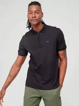 Image of Calvin Klein Mix Media Interlock Polo Shirt - Black Size M Men