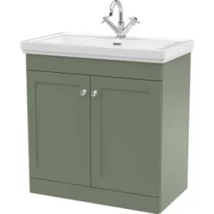 image of Classique Floor Standing 2-Door Vanity Unit with Basin 800mm Wide Satin Green - 1 Tap Hole - Nuie