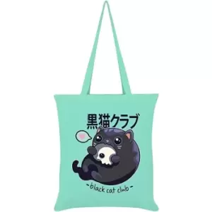 Image of Kawaii Coven Black Cat Club Tote Bag (One Size) (Mint Green/Black)