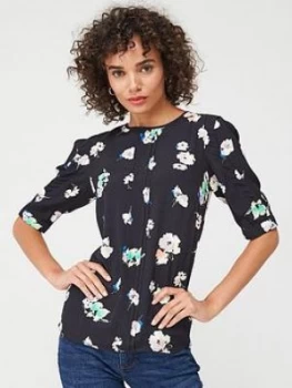 image of Oasis Pop Floral Tuck Sleeve Top - Multi Black, Size 10, Women